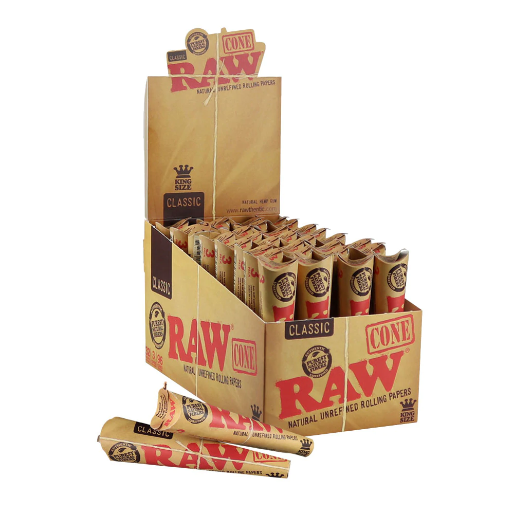 RAW Classic 1 ¼ Unrefined Pre Rolled Cones (32 Pack)