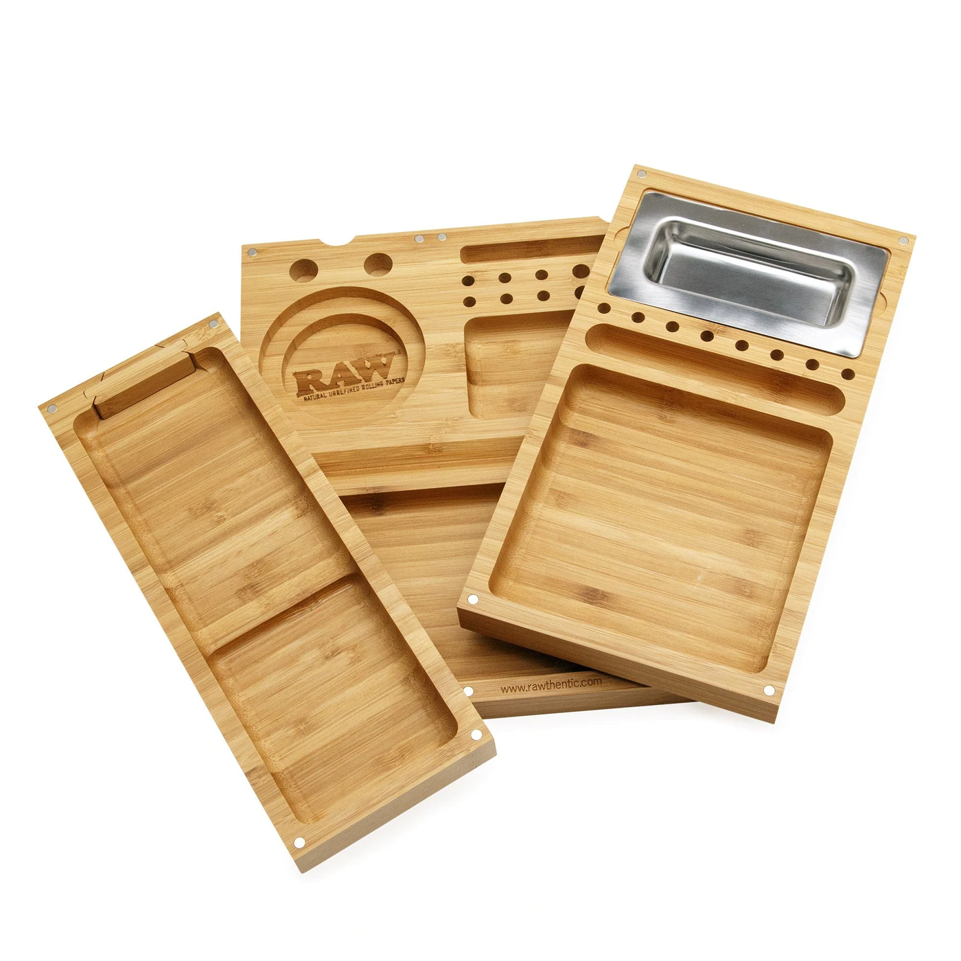 raw triple flip magnetic bamboo rolling tray 2